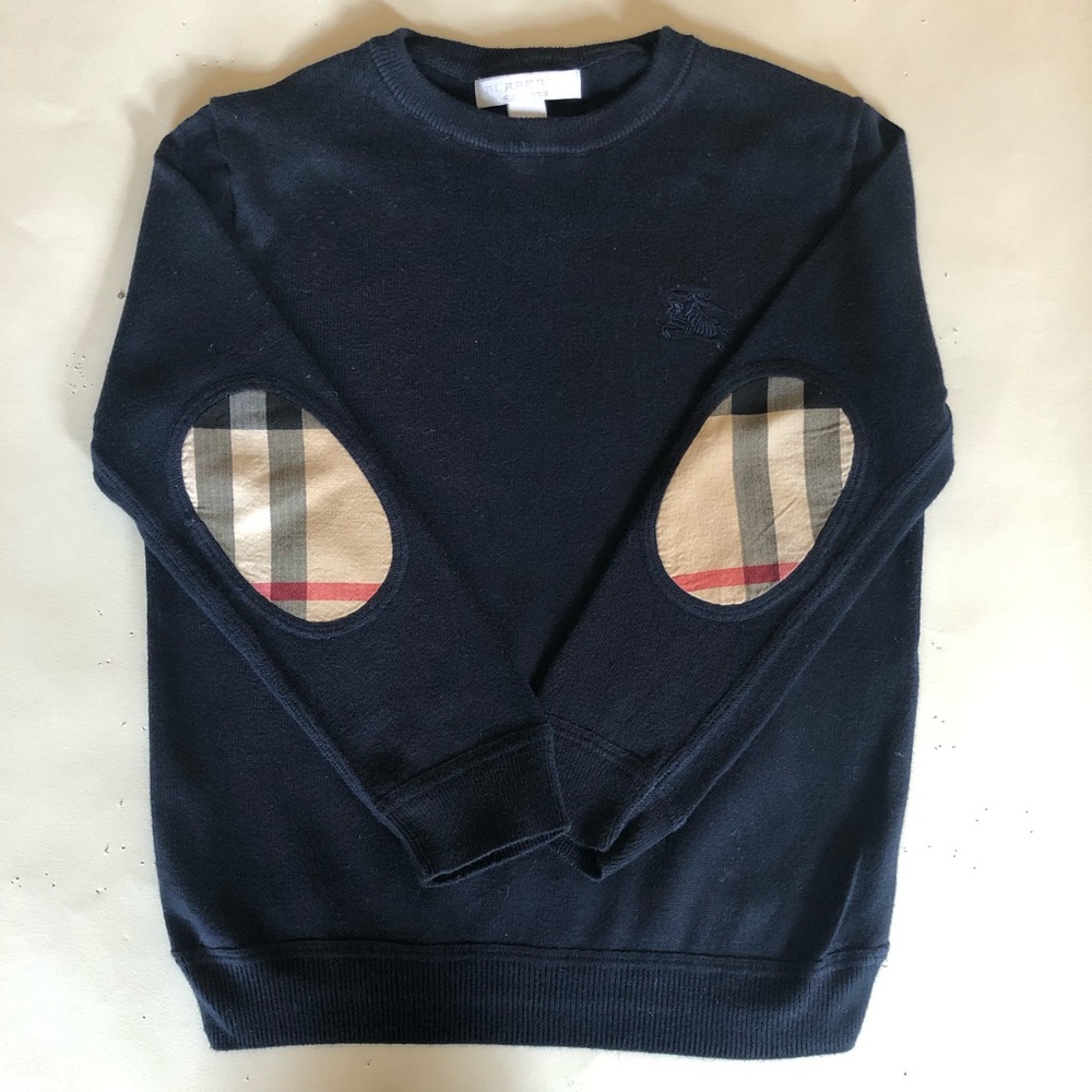 Burberry Boys Navy Blue Sweater elbow patchwork